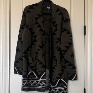 Frye Geometric Patterned Cardigan in Olive and Black